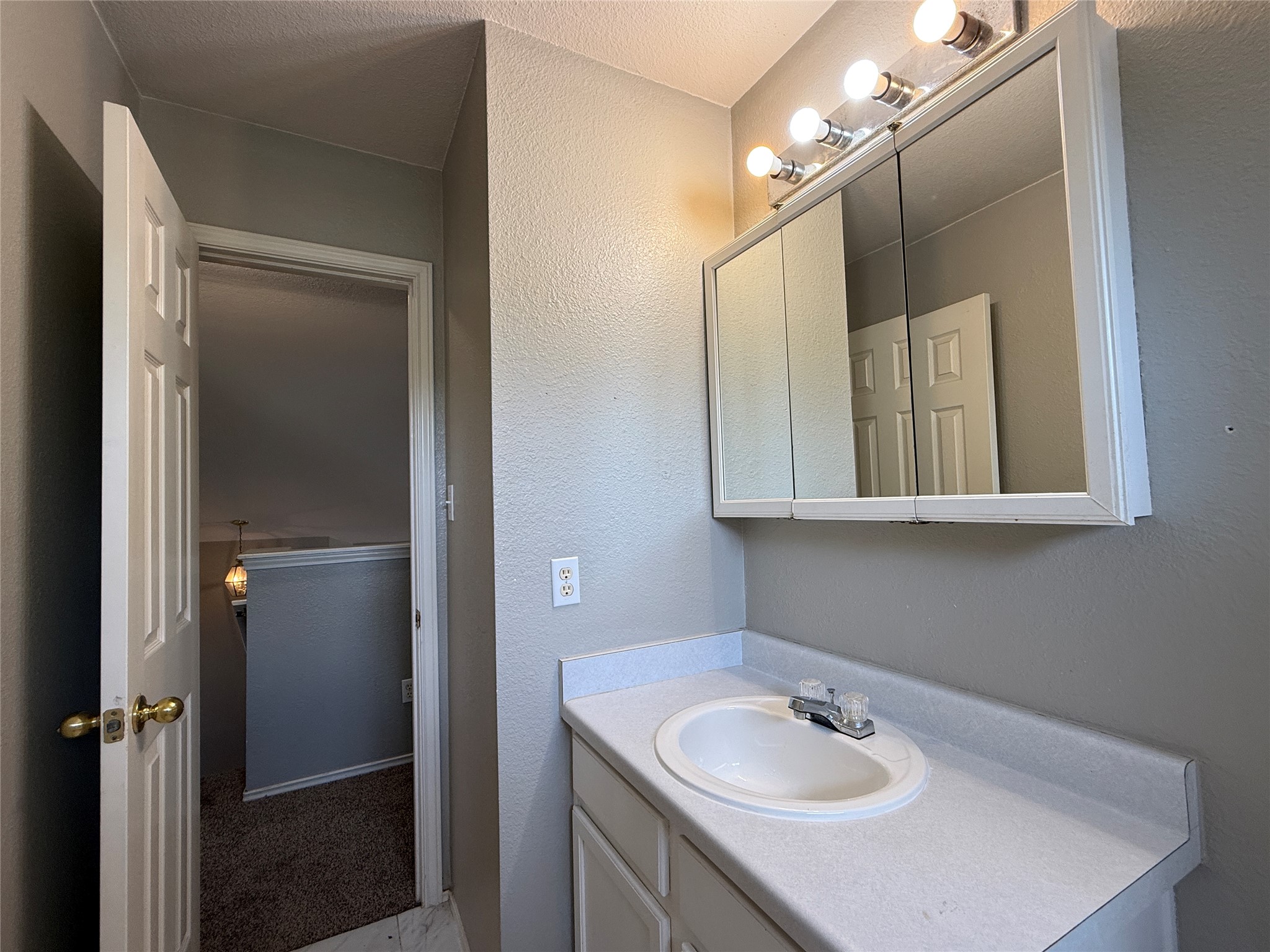 2120 Jester Farms Road Round Rock, TX 78664 - Photo 22 of 28 A compact vanity with an integrated sink and mirror offers functional elegance.