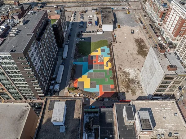 an aerial view of a house