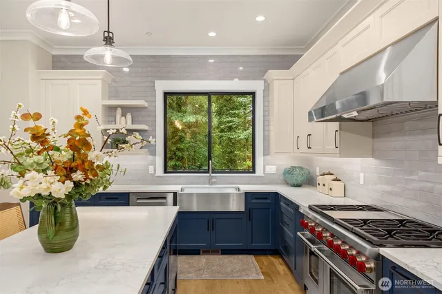a kitchen with lots of counter top space