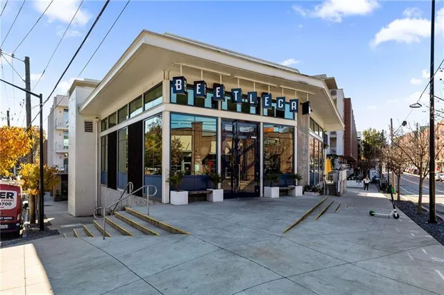 a view of a building on the street