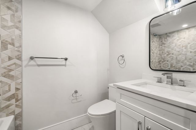 a bathroom with a sink toilet and vanity