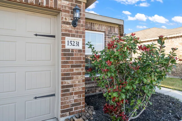 a view of a house with a yard and potted plants