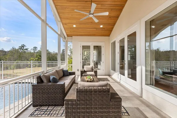 a balcony with furniture