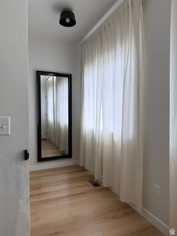 774 West 480 South American Fork, UT 84003 - Photo 47 of 76 Room featuring wood-finish flooring, a contemporary flush-mount light fixture, and a full-length wall mirror