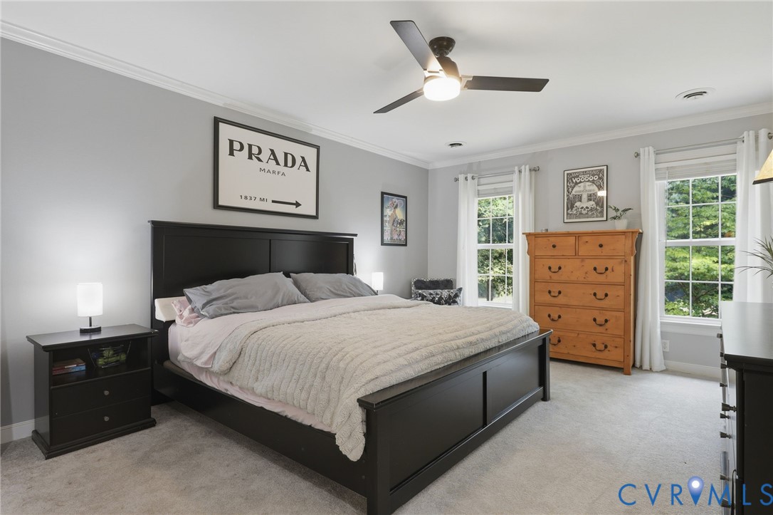 13232 Singer Road Midlothian, VA 23112 - Photo 22 of 44 Primary bedroom with new carpet, white crown moldi