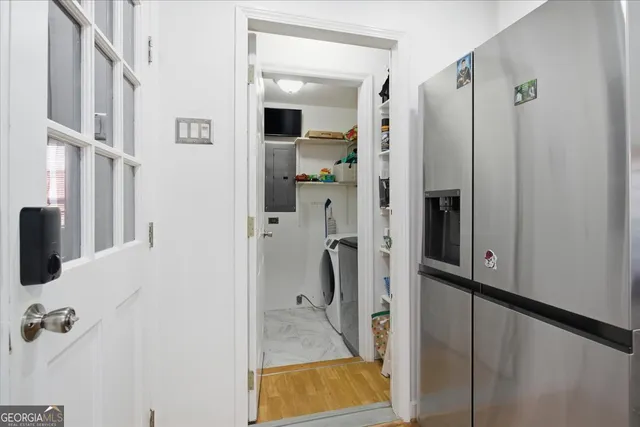 a view of a bathroom with a shower
