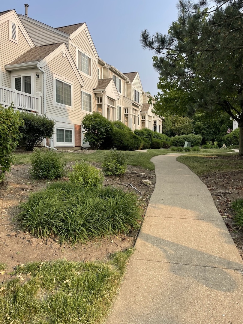 a front view of a house with a yard and trees