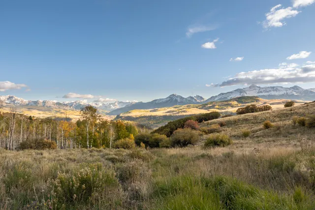 a view of a yard with mountains