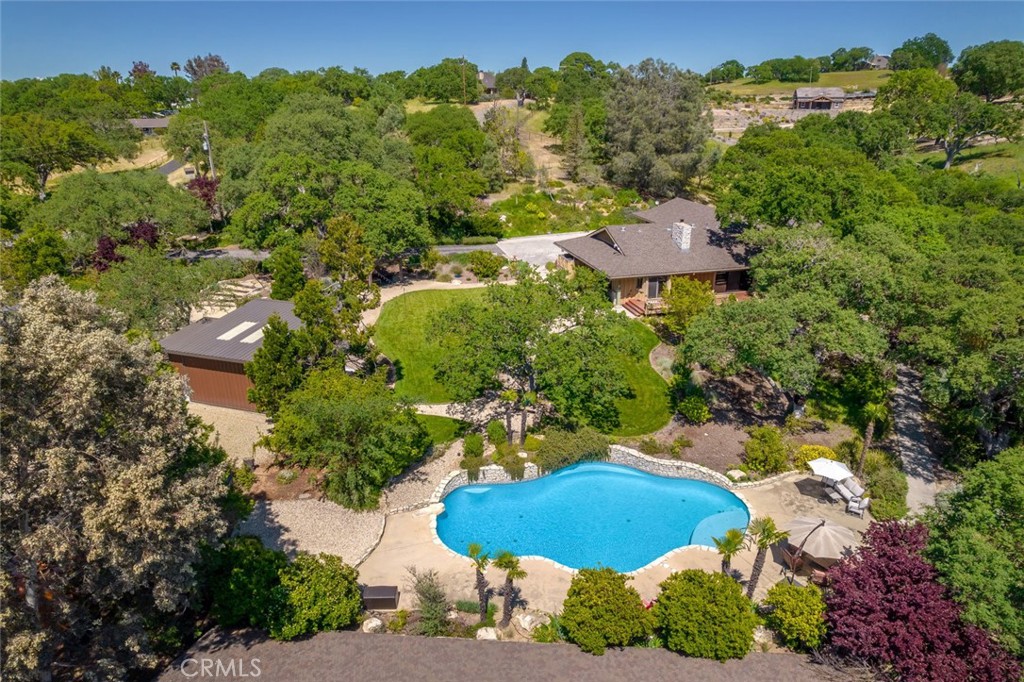 1105 Spanish Camp Road Paso Robles, CA 93446 - Photo 70 of 72 an aerial view of residential house with outdoor space and trees all around