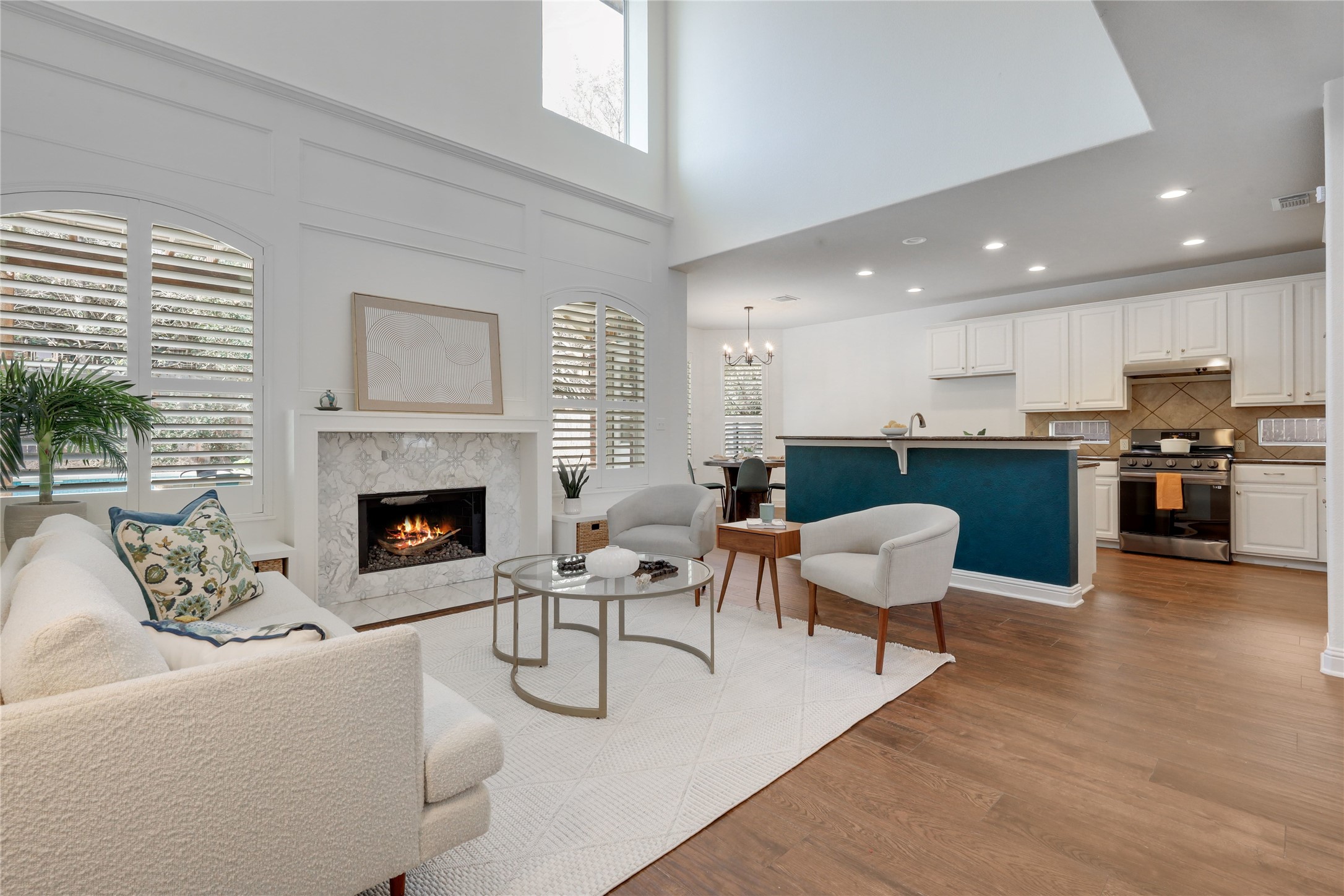 Soaring ceilings and abundant light in the living room