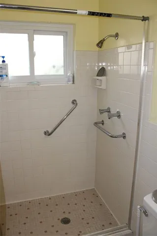 a bathroom with a shower
