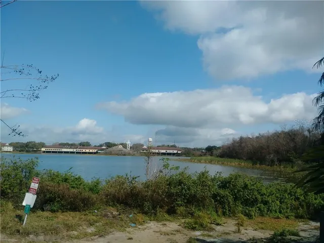 a view of a lake from a yard