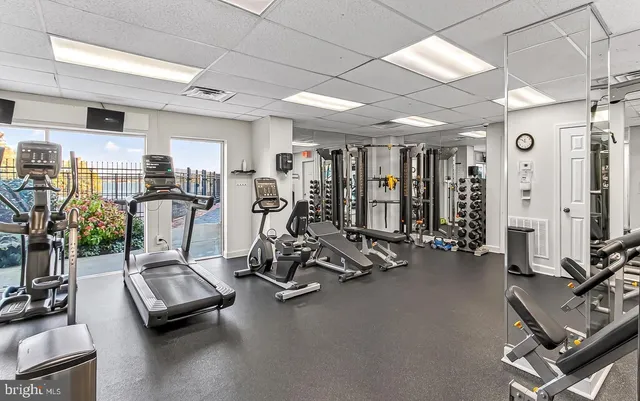a view of a room with gym equipment