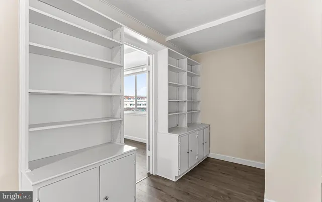 a view of an empty walk in closet