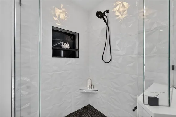 a view of a room with racks on the wall