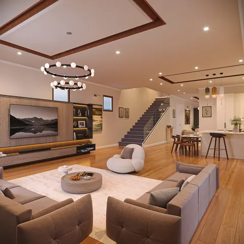 a dining room with furniture and a flat screen tv