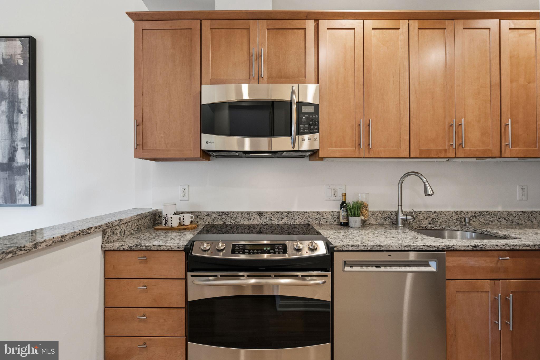 3225 Grace Street Northwest, Unit 226 Washington, DC 20007 - Photo 13 of 45 a kitchen with granite countertop cabinets stainless steel appliances and a sink