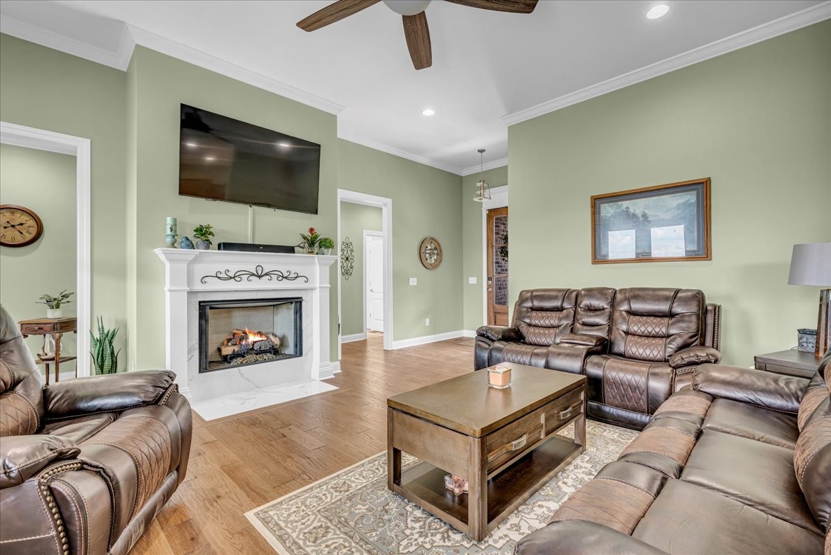 667 Rutherford Lane Smithville, TN 37166 - Photo 19 of 89 a living room with furniture a flat screen tv and a fireplace
