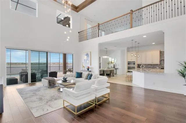 a living room with furniture and a table