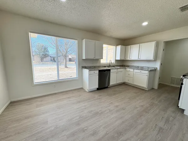 a kitchen with sink and window