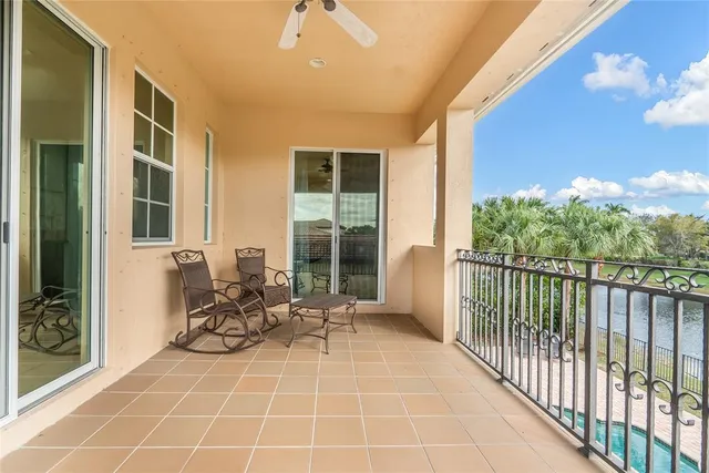 a view of a lake from a balcony