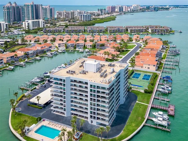 a view of a city with an ocean view