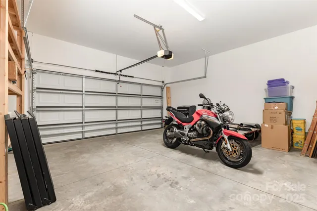 a view of a garage with storage