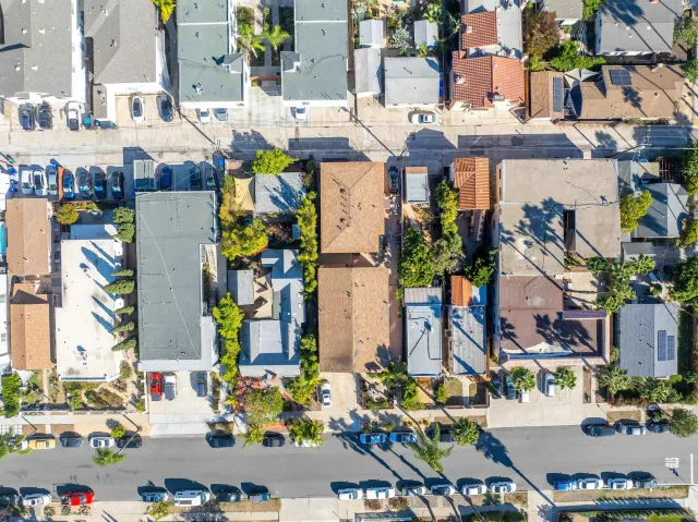a city view with tall buildings