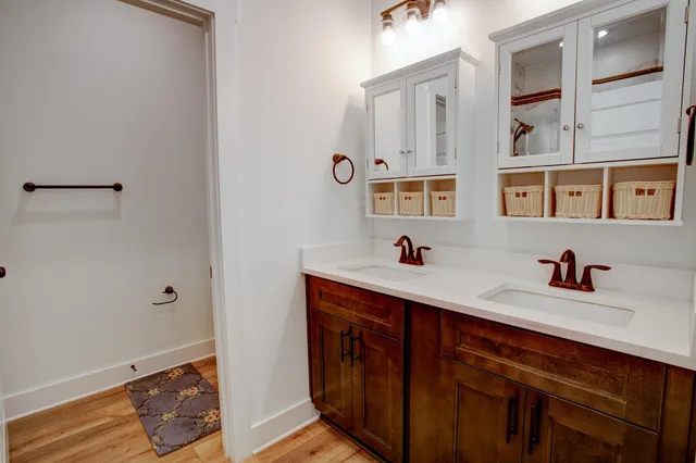 a view of cabinets a sink and a window
