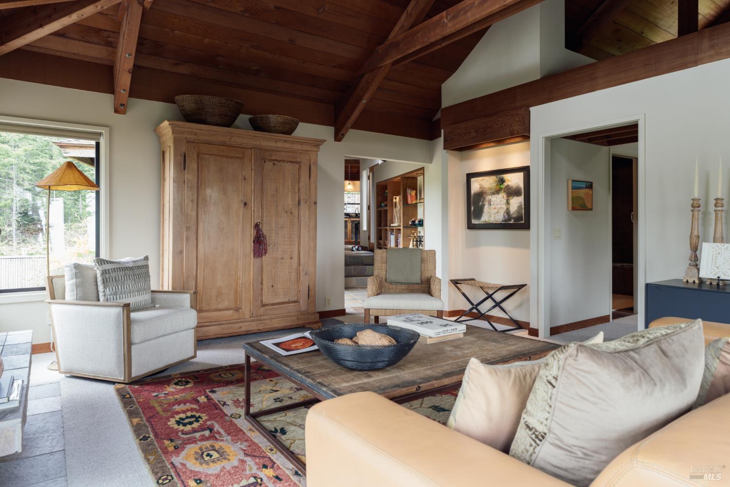 35925 Seaward Reach The Sea Ranch, CA 95497 - Photo 12 of 38 Wood ceiling details blend with other natural elements, offering a relaxed, cozy atmosphere.