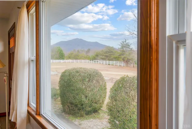 a view of a glass door with a yard from a window