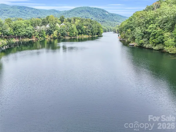 a view of a lake with a mountain in the background