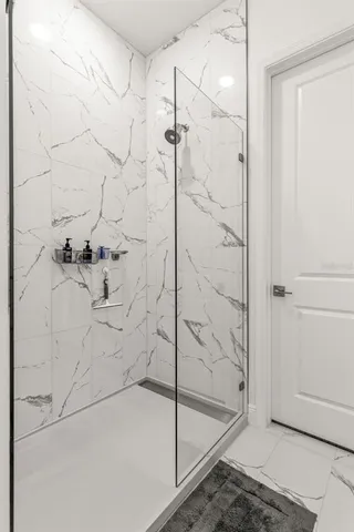 a bathroom with a bathtub