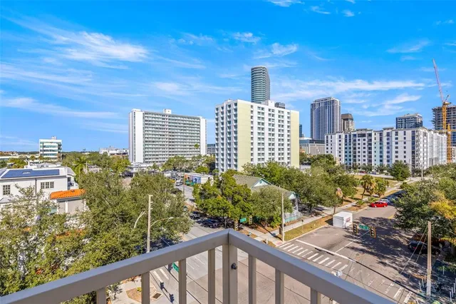 a view of city from a balcony