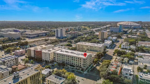 a view of a city with tall buildings