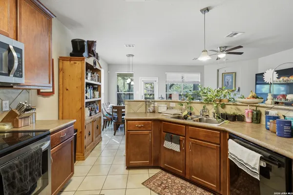 a kitchen with lots of counter top space