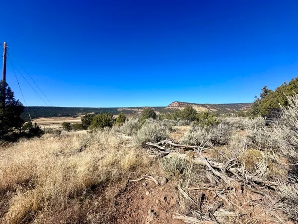 a view of a large building with mountains in the background