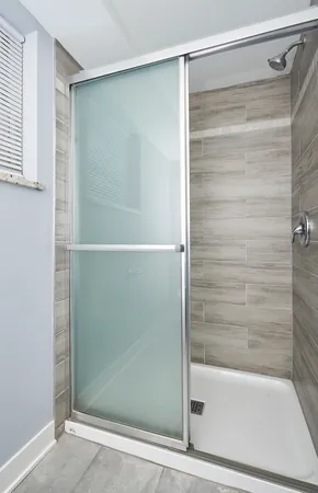 a bathroom with a bathtub