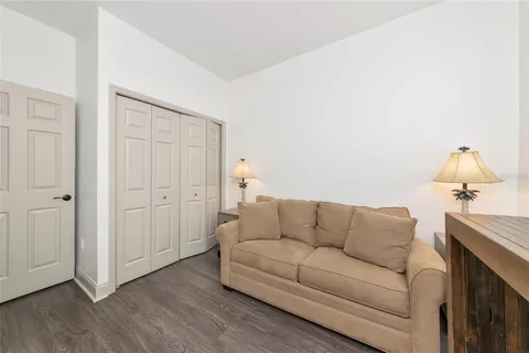 a view of a garden with palm trees