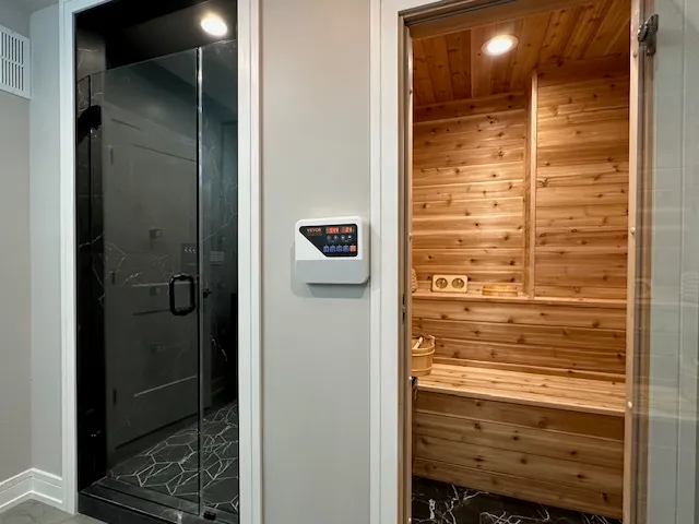 a bathroom with a shower
