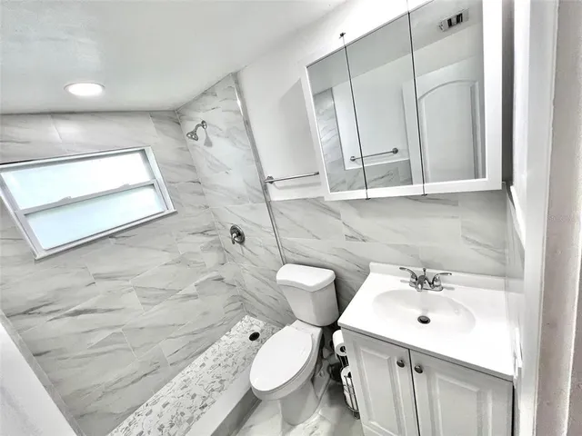 a bathroom with a sink toilet and mirror