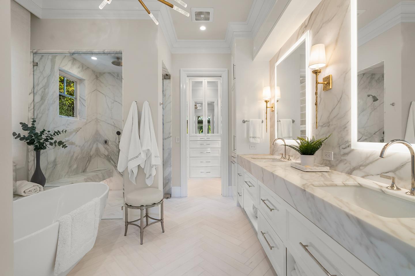 14966 Sobey Road Saratoga, CA 95070 - Photo 24 of 70 a bathroom with a double vanity sink and shower