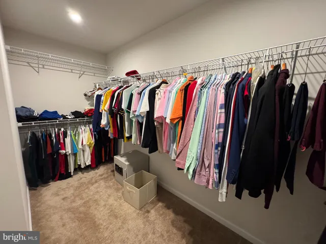 a view of walk in closet with clothes