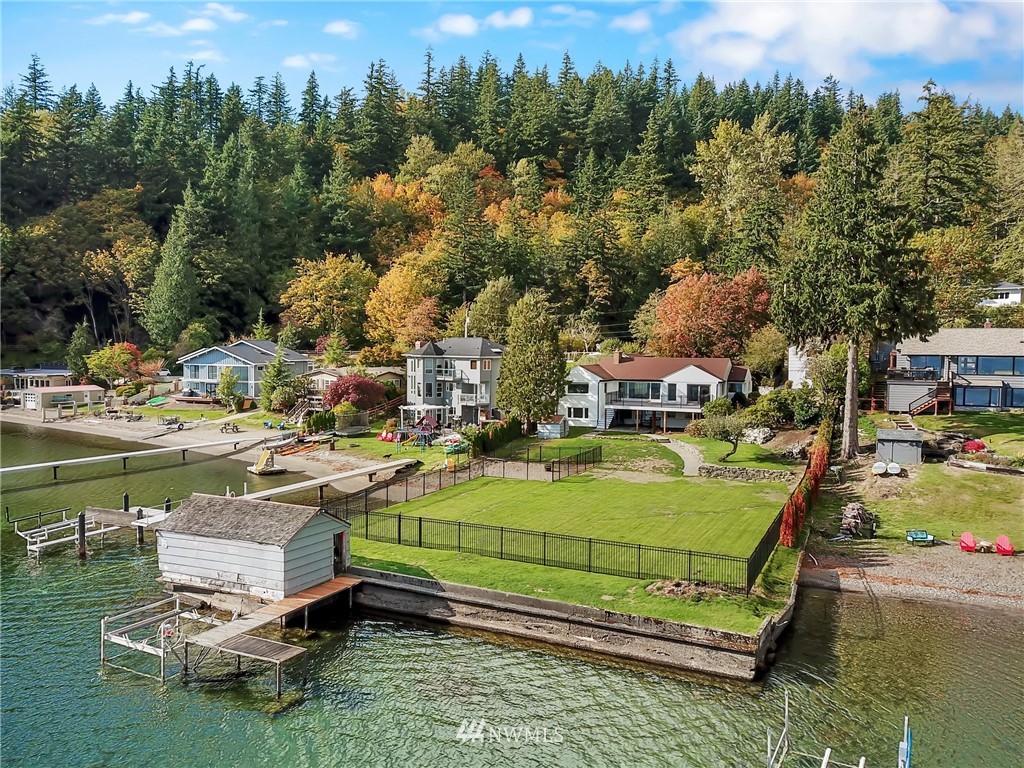 2301 North Shore Road Bellingham, WA 98226 - Photo 2 of 40 an aerial view of a house with a garden and lake view