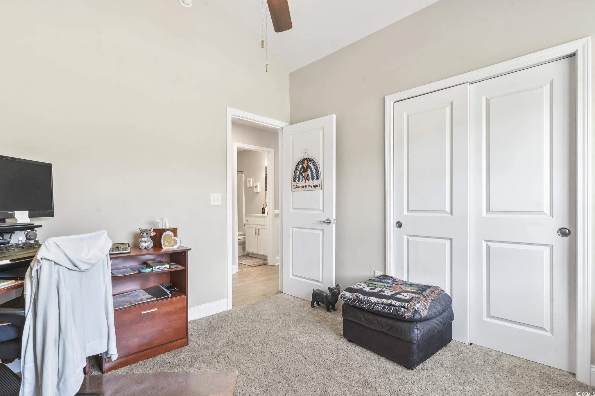 1170 Daisy Road Loris, SC 29569 - Photo 18 of 35 Carpeted home office featuring a ceiling fan and high vaulted ceiling