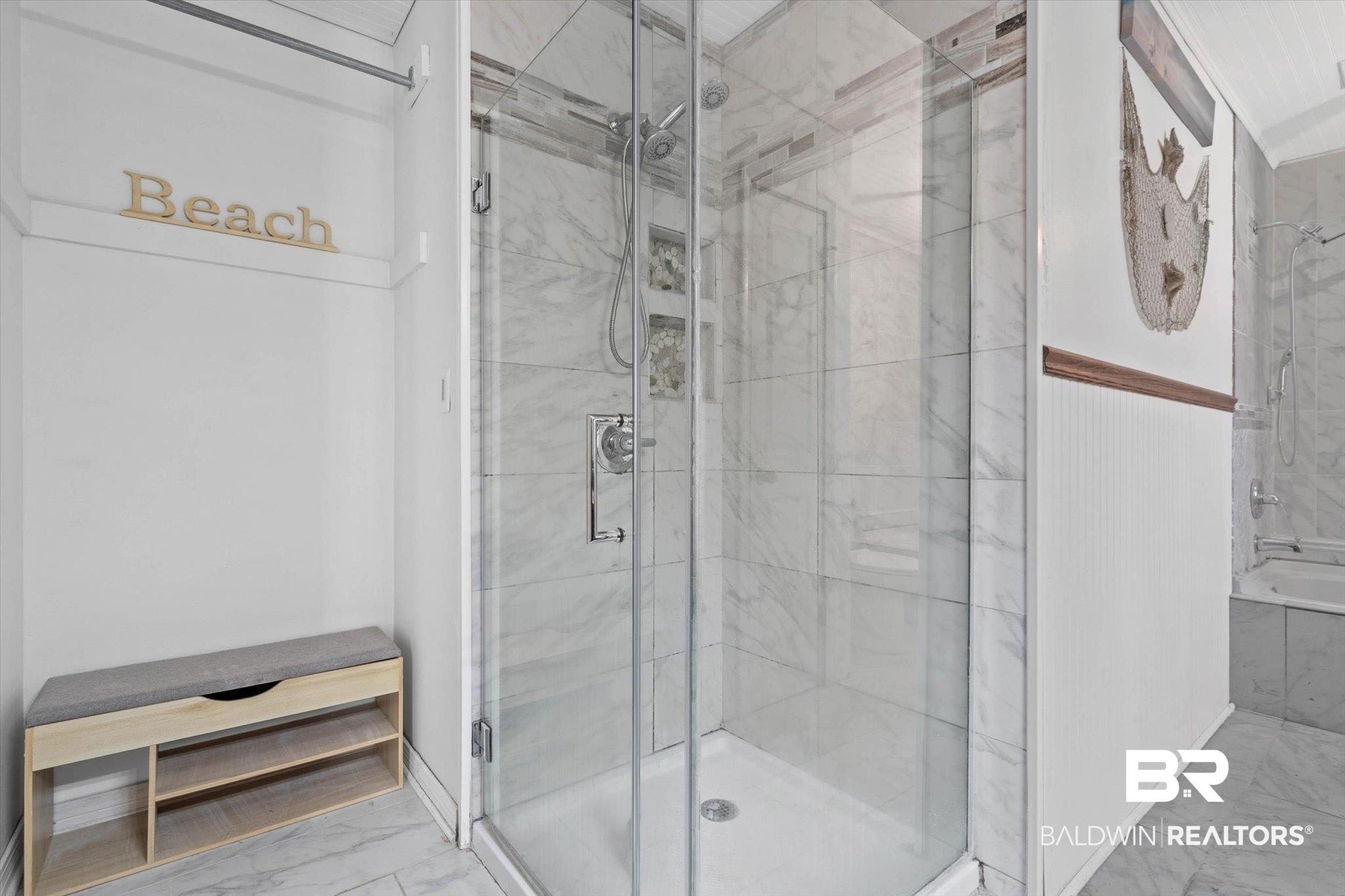 180 Creax Road Axis, AL 36505 - Photo 13 of 35 Full bath with marble finish floors, a marble finish shower, and a bathtub