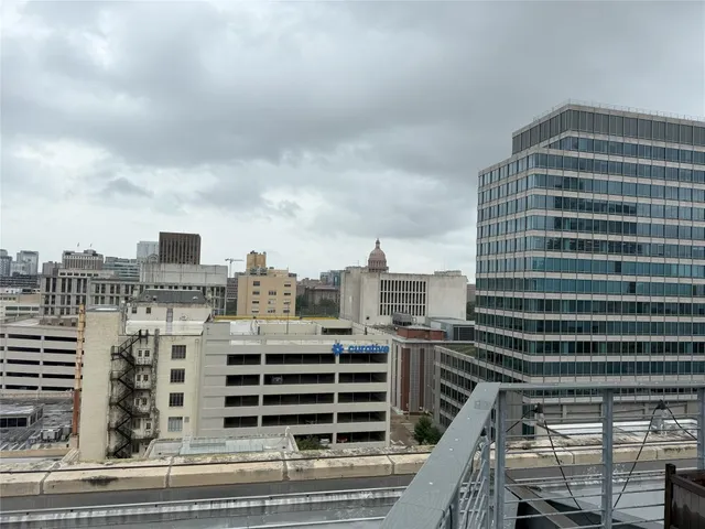 a city view with tall buildings