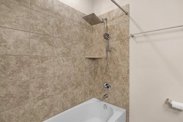 a bathroom with a bathtub