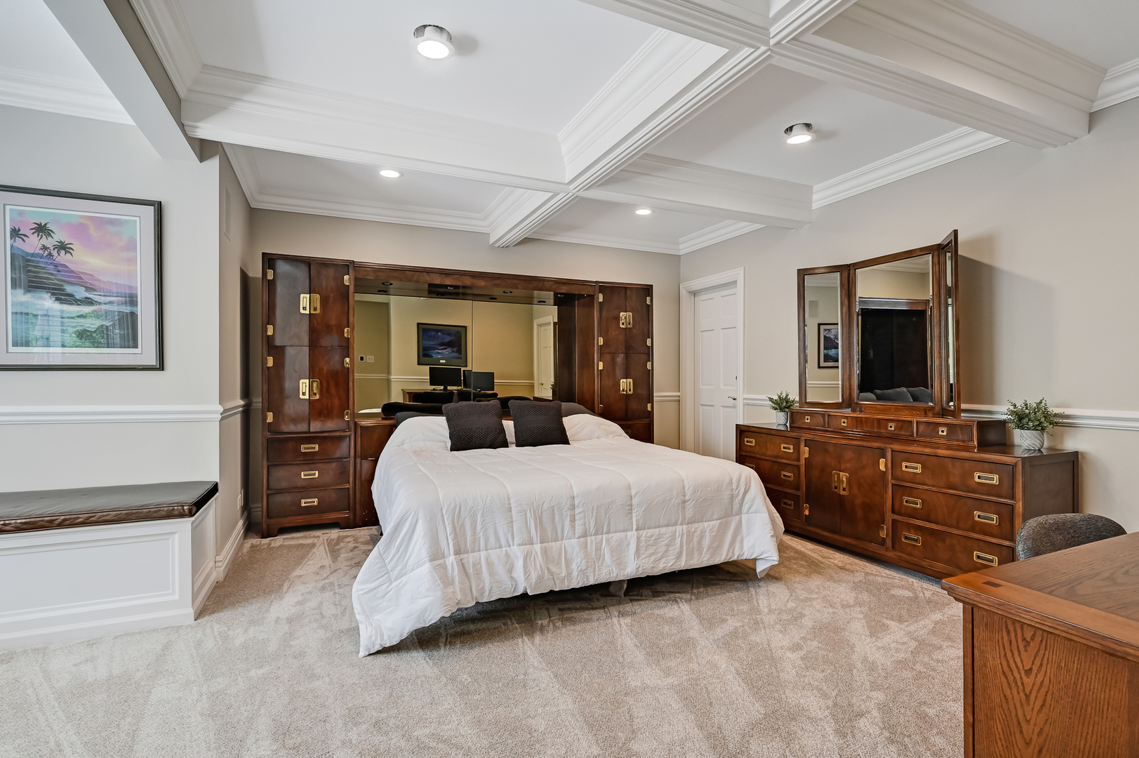 9301 Falling Waters Drive East Burr Ridge, IL 60527 - Photo 39 of 52 a bedroom with a large bed and a flat tv screen on dresser