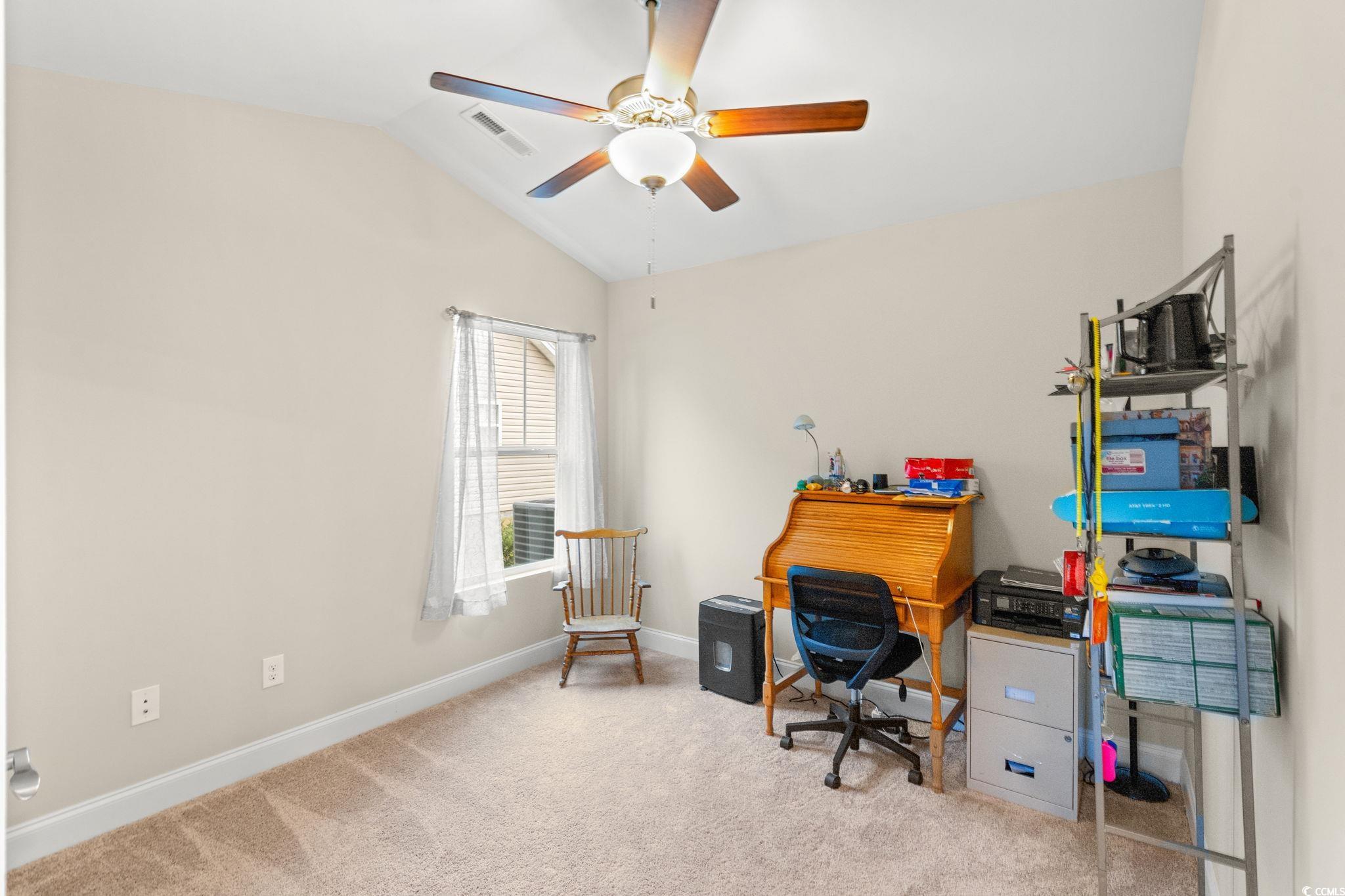 1209 Wehler Court Conway, SC 29526 - Photo 19 of 32 Carpeted home office featuring lofted ceiling and ceiling fan